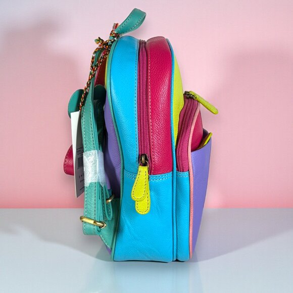 Myra Bag Leather Colorblock "Color Pointe" Backpack - New - Picture 4 of 12